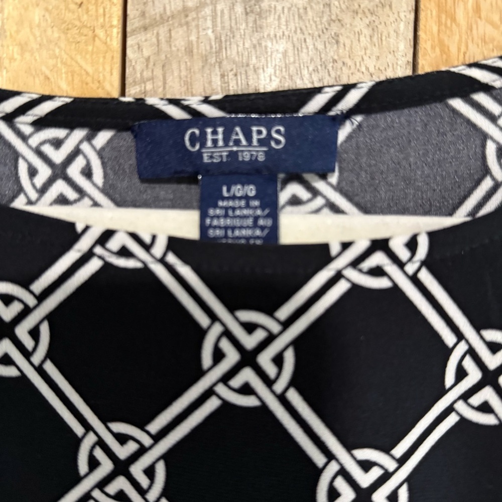 Chaps Black and White Geometric Long Sleeve Dress - Picture 6 of 10